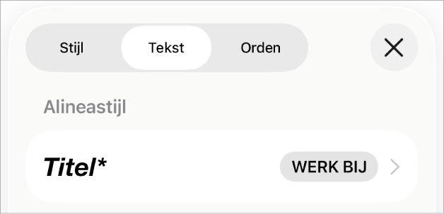 Een alineastijl met een sterretje ernaast en rechts de knop 'Werk bij'.