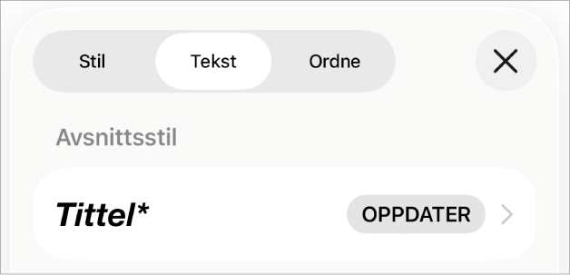 En avsnittsstil med en stjerne ved siden av, og en Oppdater-knapp til høyre.
