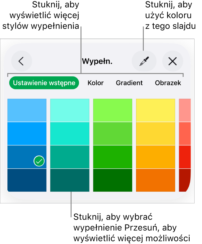Opcje wypełnienia na karcie Styl na pasku bocznym Format.