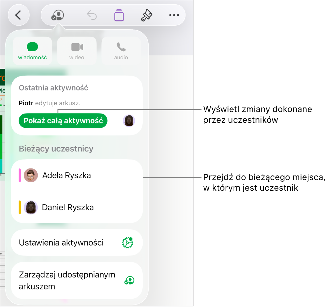 Menu współpracy z wymienionymi aktualnymi uczestnikami.