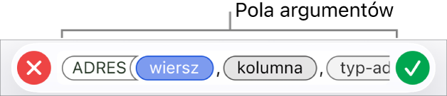 Edytor formuł zawierający funkcję z tokenami argumentów.
