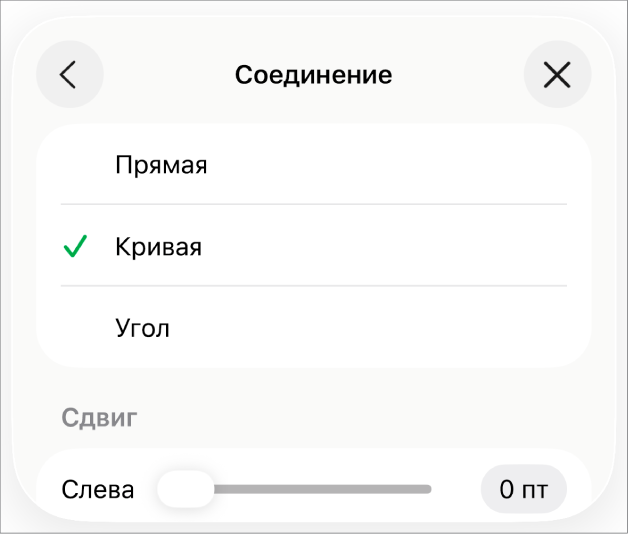 Элементы управления «Соединение»; выбран вариант «Кривая».