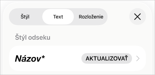 Štýl odseku s hviezdičku a tlačidlom Aktualizovať napravo.