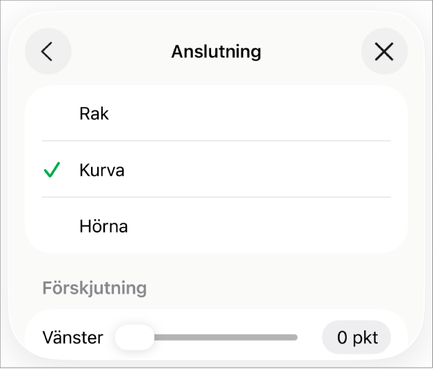 Anslutningsreglagen med Kurva markerat.
