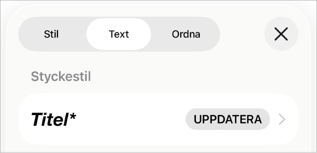 En styckestil med en asterisk bredvid och knappen Uppdatera till höger.