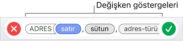 Değişken simgeleriyle bir işlevi gösteren Formül Düzenleyici.