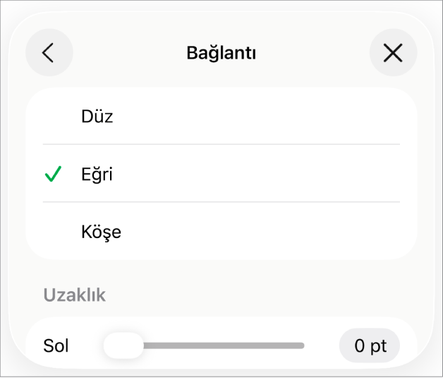 Eğri seçili olan Bağlantı denetimleri.
