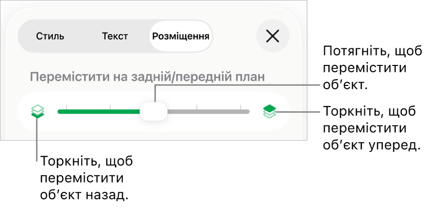 Кнопка переміщення назад, кнопка переміщення вперед і повзунок шарів.