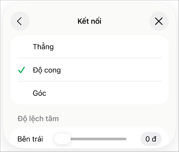 Các điều khiển Kết nối với Cong được chọn.