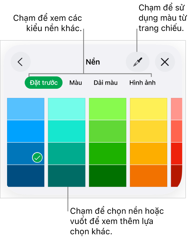 Các tùy chọn Nền trong tab Kiểu của nút Định dạng.