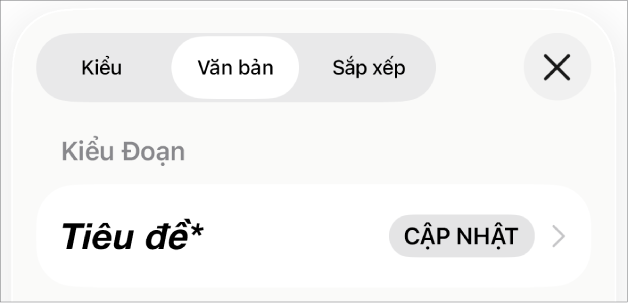 Một kiểu đoạn có dấu hoa thị ở bên cạnh và nút Cập nhật ở bên phải.