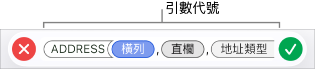 顯示帶有引數代號函數的公式編輯器。