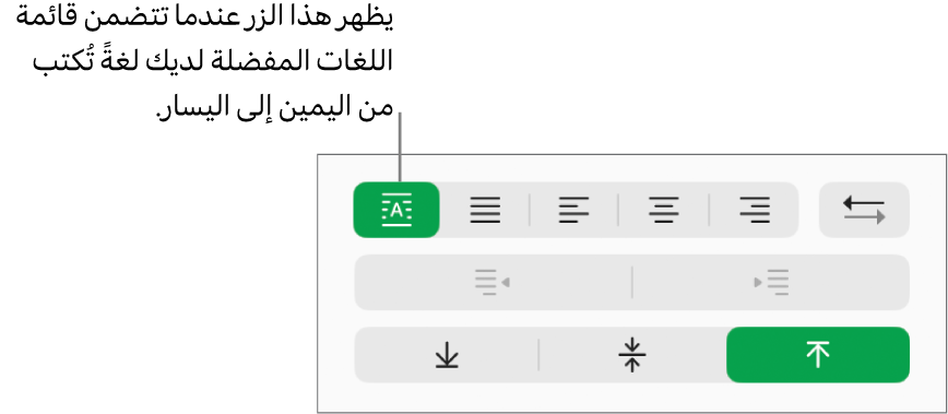 الزر اتجاه الفقرة في قسم المحاذاة للشريط الجانبي "التنسيق".