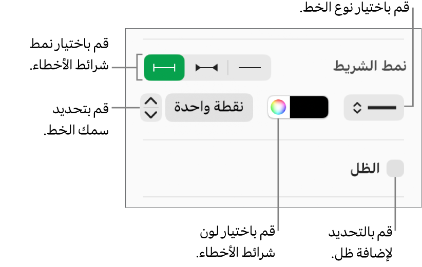 عناصر التحكم لتعيين نمط أشرطة الأخطاء.