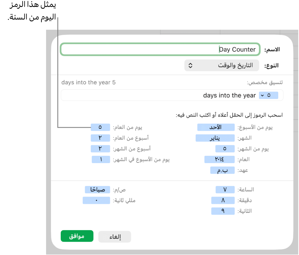تنسيق خلية التاريخ والوقت المخصص.
