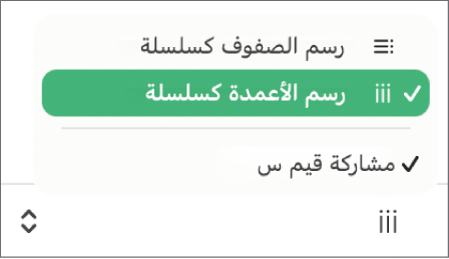 القائمة المنبثقة لاختيار ما إذا كنت تريد رسم الصفوف أو الأعمدة كسلسلة أم لا.