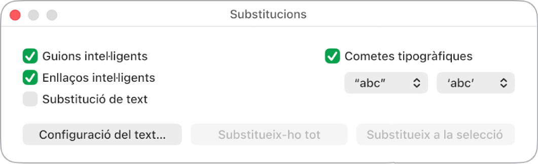 La finestra Substitucions.