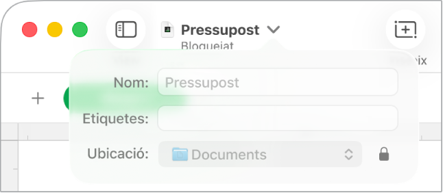 Finestra emergent per bloquejar o desbloquejar un full de càlcul.
