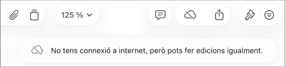 Una alerta a la pantalla amb el missatge “No tens connexió a internet, però pots fer edicions igualment”.