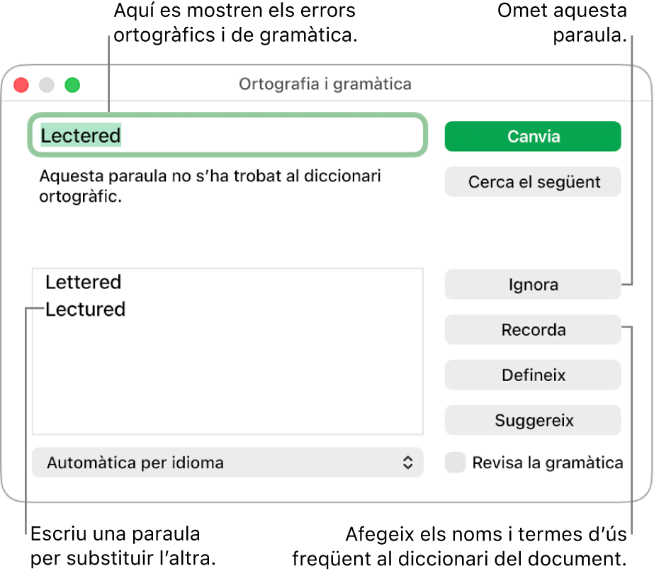 La finestra “Ortografia i gramàtica”.