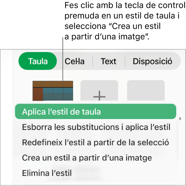El menú de dreceres “Estil de taula”.