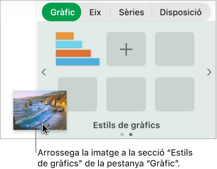 Acció d’arrossegar una imatge a la secció d’estils de gràfic de la barra lateral per crear un nou estil.