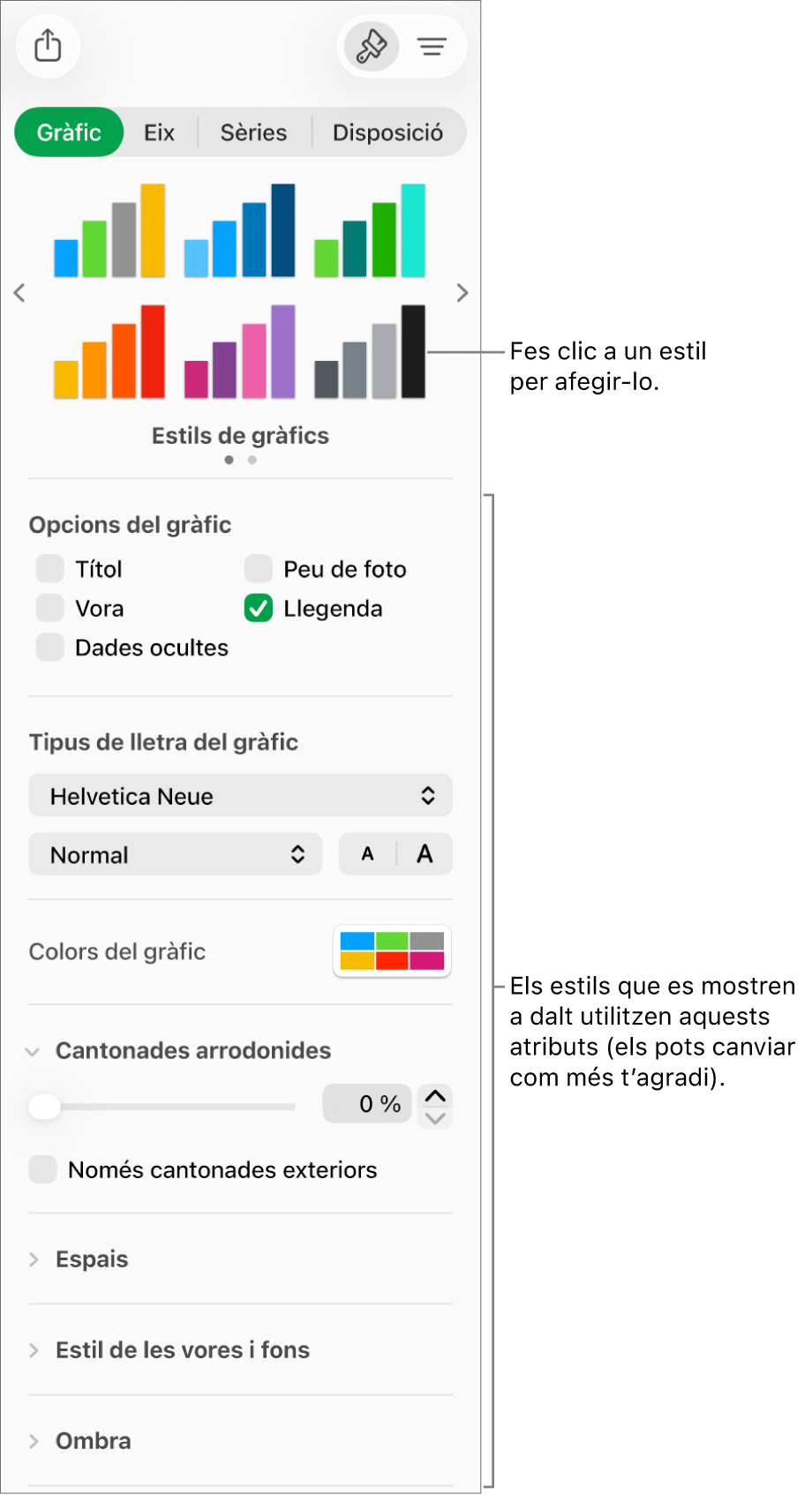 La barra lateral Format, que mostra els controls de formatar gràfics.
