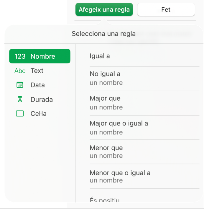 Tipus de regles de ressaltat de cel·la.