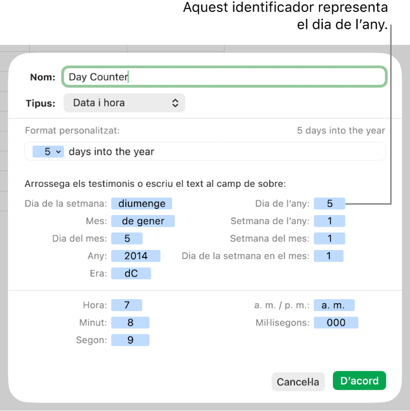 Format personalitzat de cel·la de data i hora.