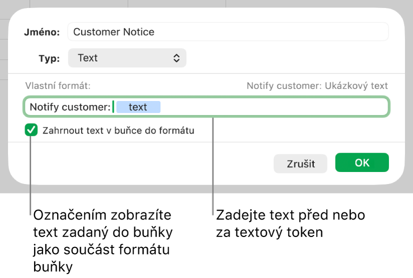 Vlastní formát buněk obsahujících text