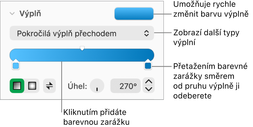 Ovládací prvky pro vyplnění objektů barvami
