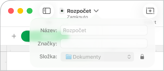 Místní nabídka pro odemčení nebo uzamčení tabulky