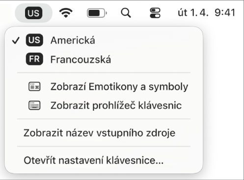 Nabídka vstupů v pravém horním rohu řádku nabídek