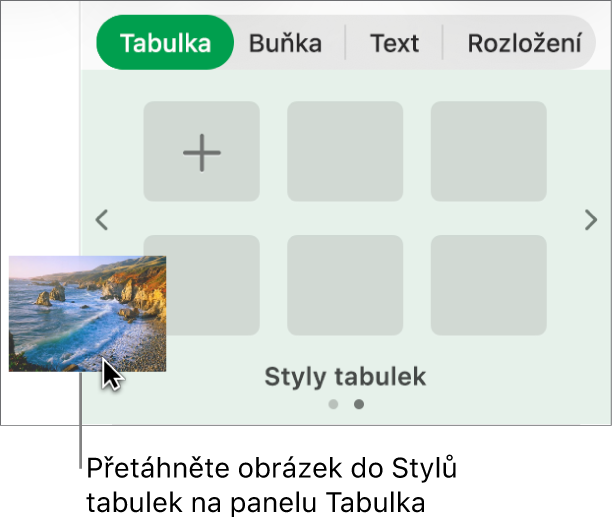 Vytvoření nového stylu přetáhnutím obrázku mezi styly tabulek.