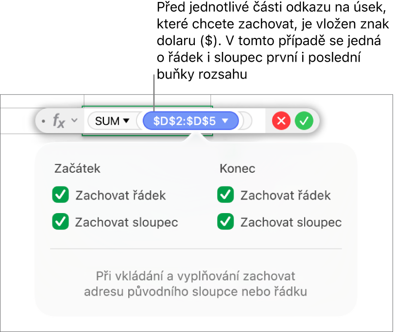 Vzorec se zachovanými odkazy na řádek a sloupec