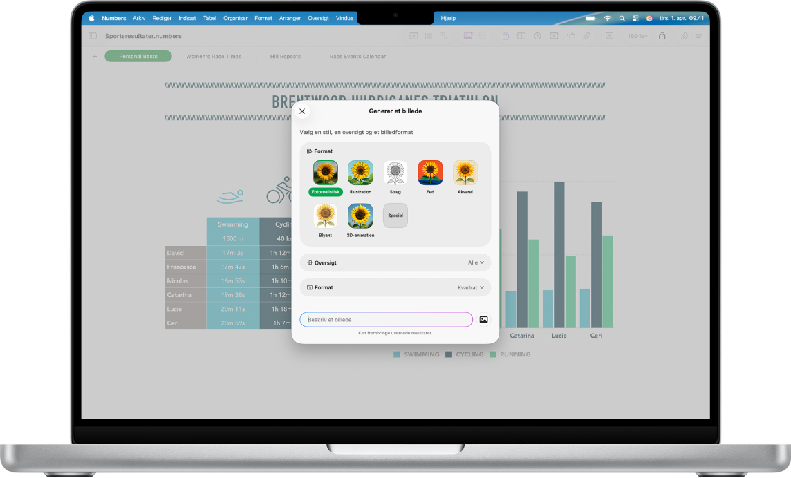 Dialogen Generer et billede viser muligheder for at generere et billede ud fra en tekstbeskrivelse.
