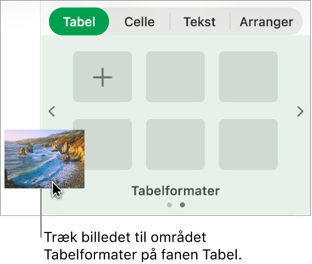 Et billede trækkes til tabelformaterne for at oprette et nyt format.