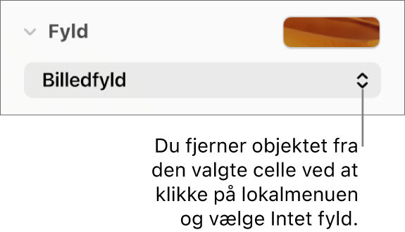Betjeningsmuligheden til fjernelse af et objekt fra den valgte celle.