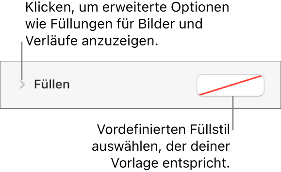 Steuerelemente zum Auswählen einer Füllfarbe