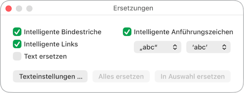 Das Fenster für Ersetzungen