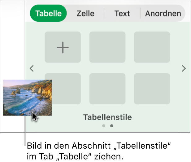 Ein Bild wird zu den Tabellenstilen gezogen, um einen neuen Stil zu erstellen.