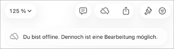 Ein Hinweis auf dem Bildschirm besagt, dass du offline bist, aber weiterhin arbeiten kannst.