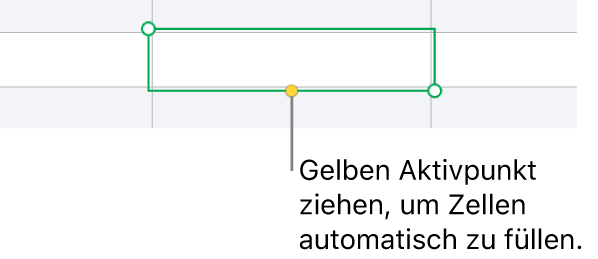 Eine ausgewählte Zelle mit einem gelben Aktivpunkt, den du zum automatischen Ausfüllen der Zellen ziehen kannst.