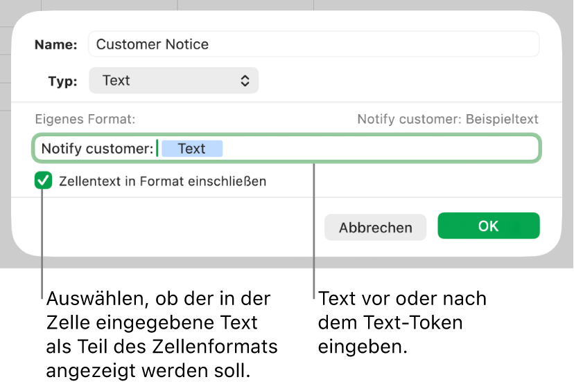 Eigenes Zellenformat für Text