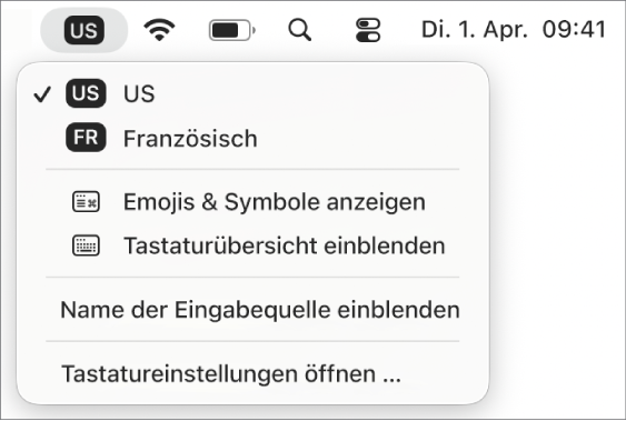 Das Tastaturmenü rechts oben in der Menüleiste