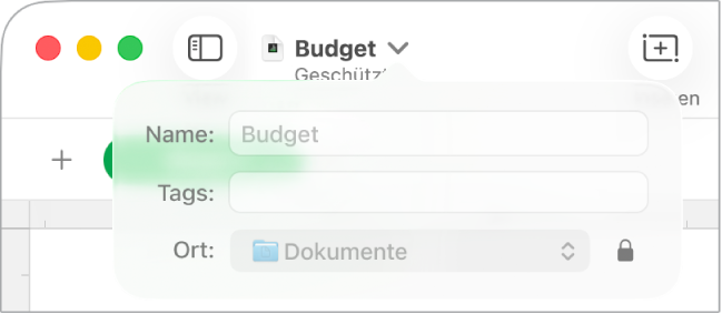 Einblendmenü zum Schützen einer Tabellenkalkulation und zum Aufheben des Schutzes.