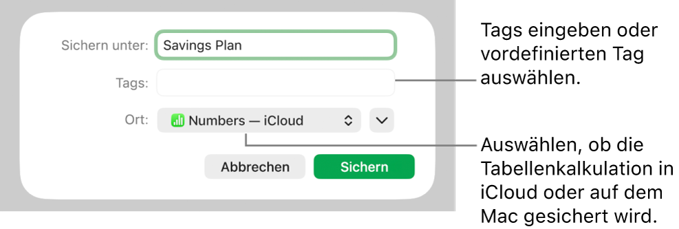 Dialogfenster „Sichern unter“.