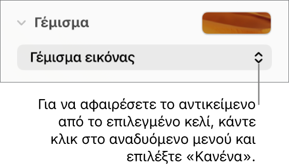 Το στοιχείο ελέγχου για την αφαίρεση ενός αντικειμένου από το επιλεγμένο κελί.