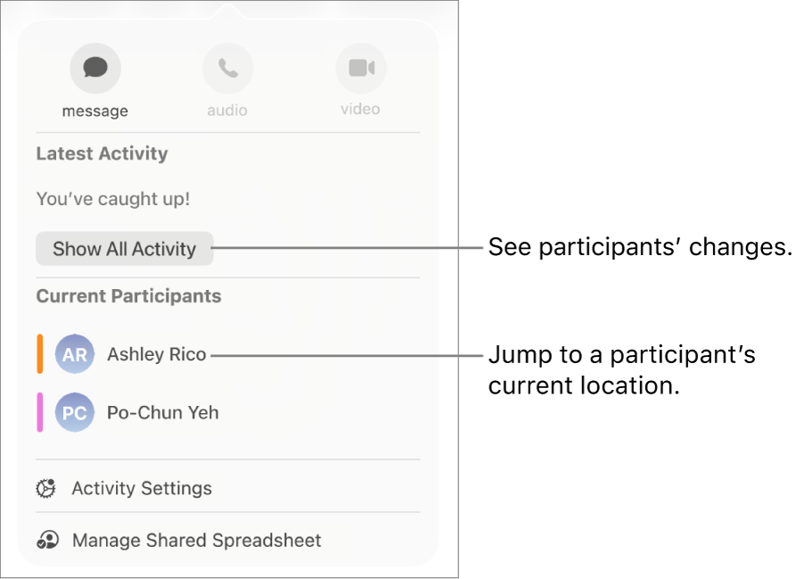 The collaboration menu with two current participants listed.