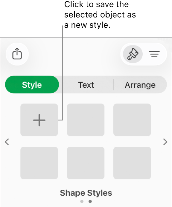 The Style tab of the Format sidebar with four image styles, a Create Style button and an empty style placeholder.